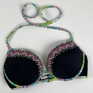 Victoria’s Secret Multicolored Embroidered Bikini Top Size 34D padded